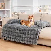 MOTYYA Luxurious Calming Dog Bed Mats, Washable Removable Sofa Couch Cover for Pets, Fluffy Plush Long Fur Mat Perfect for Small, Medium and Large Dogs and Cats (Grey,47.24 × 37.4 × 6.3 in)