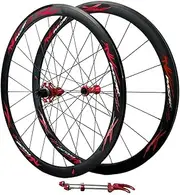 700C Wheelset Road Bike Wheels Rim Brake Bearing Carbon Fiber Hubs Quick Release 40MM Aluminum Rims Cassette 8 9 10 11 12 Speed (Color : Red, Size : 700C)