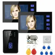 7"LCD Wired Video Door Phone Doorbell Intercom System 2 Monitors +Electric Lock