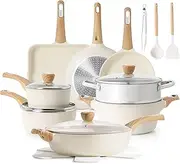[SENSARTE] Ceramic Cookware Sets, Pots and Pans Set Nonstick, 20-Piece Induction Cookware, Non-toxic Healthy Non Stick Kitchen Cooking Set with Stay-Cool Handles, PFAS PTFE PFOA PFOS Free