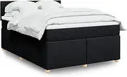 vidaXL Box Spring Bed with Mattress/Mattress Topper-Black Queen-Soft Poly Fabric & Pine Wood-LED Lights