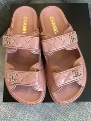 Size 38.5EU NEW CHANEL 24P Dark PinK Lambskin DAD SLIDE sandals G45507