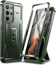 Dexnor Case for Samsung Galaxy S21 Ultra 5G 6.8 Inch with Built-in Screen Protector Military Grade Armour Heavy Duty 360 Full Body Shockproof Bumper Protection Cover with Stand - Green