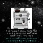 Chefman Crema Supreme 15-Bar Espresso Machine w/ Conical Burr Grinder & Wand