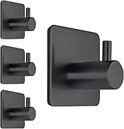 Black Adhesive Towel Hooks Heavy Duty Stick on Wall Hooks Shower Hooks for Bathroom Kitchen Door-4 Packs