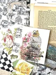 Junk Journal Scrapbook Kit Vintage Book Pages, Vintage Themed Prints 50+ Items