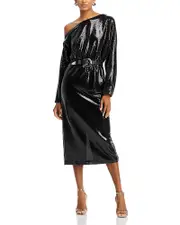 Misook Sequined One Shoulder Midi Dress
