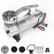 ZHSYMX 200PSI 3/8 NPT Heavy Duty Air Train Horn/Air Ride Suspension Compressor for Train/Truck/Car 12V SILVER