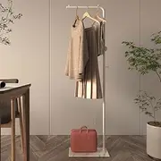 Metal Coat Rack Freestanding with Natural Marble Base 69” 175cm Entryway Coats Hanger Stand with 3 Hooks, Home Bedroom Hotel Hall Tree for Coats, Hats, Scarves, Clothes, and Handbags (White)