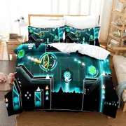 v2 Bed Sheets Game Geometry Dash Bedding Set,Duvet Cover Comforter Bed Set Quilt Cover Pillowcase,King Queen Twin Size Boys Girls Adults 3-Piece Beddi