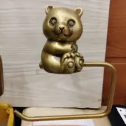 Solid Vintage Bear Figurine Brass Tissue Paper Holder Panda Wall Toilet Bathroom