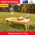AU Bamboo Picnic Table With Wine Glass Holder Rack Folding Tray Outdoor Portable