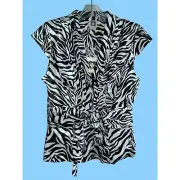 ANNE KLEIN LADIES CAP SLEEVE SNAP BELTED FRONT TOP BLOUSE TUNIC SHIRT NWT 4