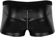 CAMBOS Men's Lingerie Boxer Briefs, Shiny Zipper Matte Black Shorts, Nightclub Party Rubber Clubwear, Erotic Clothing (Color : Black, Size : Medium)