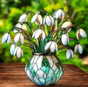 Faux Stained Glass Acrylic ART Design Snowdrop Bouquet – 10in Window Suncatcher