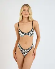[Kaiami] Kaiami Women's Orbit Underwire Bikini Top in Black/Cream Size 10 10 Black/Cream