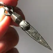 Aletai Iron Meteorite Etched Perfect Pendant Buddhist Weapons Carved 8.2 Grams