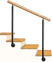 Wooden Handrail for Indoor Outdoor Steps Stair Railing Guardrail with 2 Wrought Iron Posts, Adjustable Transitional Hand Railings for Home Entrance Villa Loft Garden Porch(Height 85cm,80cm/32inch)