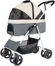 Pet Stroller with Zipped Canopy for Dogs and Cats to go Out,Detachable pet Trolley,Portable Cabin Bag,Foldable,4 Wheels Push cart with Swivel Front Wheel,Rear Wheel with Brakes