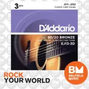 3 Pack of D'Addario EJ13 Acoustic Guitar Strings 80/20 Bronze 11-52 Custom Light