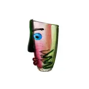 Hand Blown Murano Style Art Glass Vase with face, Multicolor, 14.57in Tall