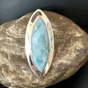 Gorgeous Blue Larimar Navajo Sterling Silver Ring Size 8 16007