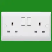2 Gang, White Switched 13A Double Mains UK 3 pin Twin Wall Power Socket Outlet