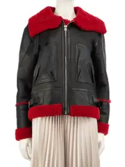 Black Leather Red Shearling Lined Jacket