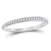 14k White Gold Round Diamond Single Row Stackable Band Ring 1/8 Cttw