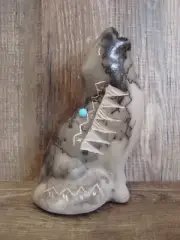 Navajo Pottery Horse Hair Howling Wolf Sculpture by Vail