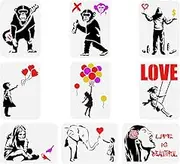 FINGERINSPIRE 9 pcs Banksy Painting Stencil 8.3x11.7inch Reusable Banksy Girl Boy Chimpanzee Pattern Drawing Template Life is Beautiful Decoration Stencil for Painting on Wood Wall Fabric Furniture