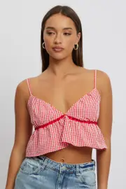 Red Check Cami Crop Top - Size 16XL, Women's Cami