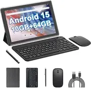 [HOTTABLET] 10" Android 15 Tablet, 10(4+6Expand) GB RAM+64GB ROM, 2+8MP Dual Camera, 6000mAh Battery (Tablet+case+Stylus+Keyboard+Mouse), Black