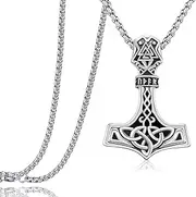 [Kootwo] Mjolnir Necklace 925 Sterling Silver Thors Hammer Pendant Necklace Viking Jewelry Gifts for Women Men