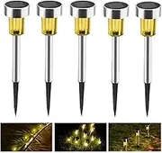 5-Pack Solar Landscape Lights,KINGCOO Solar Power 7 Color Changing LED Garden Stake Lights Lawn Stainless Steel Spot Path Pathway Lamp for Outdoor Landscape Yard Garden (Warm White)