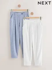 White/Blue Barrel Leg Linen Rich Trousers 2 Pack (AD0458) | $124