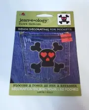Flock Iron On Applique Patch Halloween Skull & Bones Denim Decor Jeaneology 2007