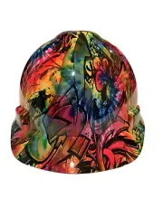 Hard Hat MSA V-Gard Cap Style Custom Hydro Dipped Lite Tye Dye/Graffiti