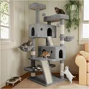 66 Inches Multi-Level Cat Tree for Large Indoor Cats - Cozy Plush Perches, Condo, Sisal Scratching Posts, Hammock & Baskets