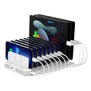 Multi Charging Station, 10-Port USB Charger for Multiple Pack of 1 60W,White