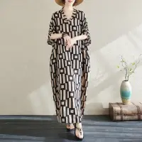 在飛比找momo購物網優惠-【Pure 衣櫃】復古棉麻印花連身裙洋裝(KDDY-1067