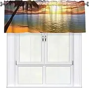 LHBWCVN Sunset Palm Valances for Windows, Rod Pocket Window Treatment Drapes Farmhouse Kitchen Curtains Short Blackout Window Curtains for Living Room Bedroom Decor 54x18 Inch