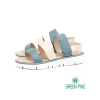 在飛比找momo購物網優惠-【GREEN PINE】一字寬版鞋帶撞色涼鞋灰藍色(0032