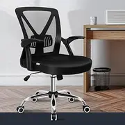 [ALFORDSON] Mesh Office Chair with Tilt and Height Adjustment, Mid-Back Executive Swivel Fabric Chair with Lumbar Support & Flip-Up Armrest, Gaming Racing Computer Desk Chair for Home Office, Black