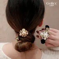 在飛比找momo購物網優惠-【Golicc】小香風珍珠水鑽氣質高馬尾髮圈(髮飾 髮繩 髮