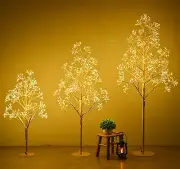 Pack of 3 Twig Tree with Lights, 3/4/5FT 2460LED Fairy Light Tree, Light up Tree