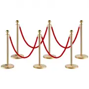 VEVOR Stanchion Post with Velvet Rope, 6-Pack Crowd Control Stanchion with 4PCS 5FT Red Velvet Ropes, Stainless Steel Queue Barrier Line Divider with