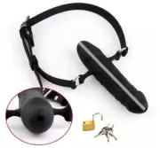 Silicone Penis Open Mouth Gag Hollow Double-Ended Plug Lockable Adjustable BDSM