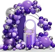 Purple Balloon Garland Arch Kit, 134PCS Purple and Silver Balloons with Different Size Dark Purple Metallic Purple Balloons for Purple Theme Party, Birthday, Wedding, Baby Shower Decorations