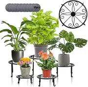 5 Pack Metal Plant Stands for Indoor Outdoor Plants, Heavy Duty Flower Pot Stands, Black Rustproof Iron Planter Holder, Round Garden Container Plant Rack, Potted Plant Shelf for Garden Home Corner